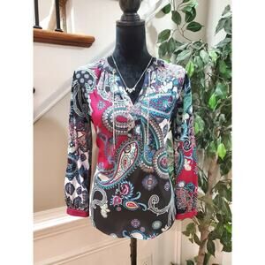 New York & Co. Women's Multicolor Polyester V-Neck Long Sleeve Top Shirt Size S